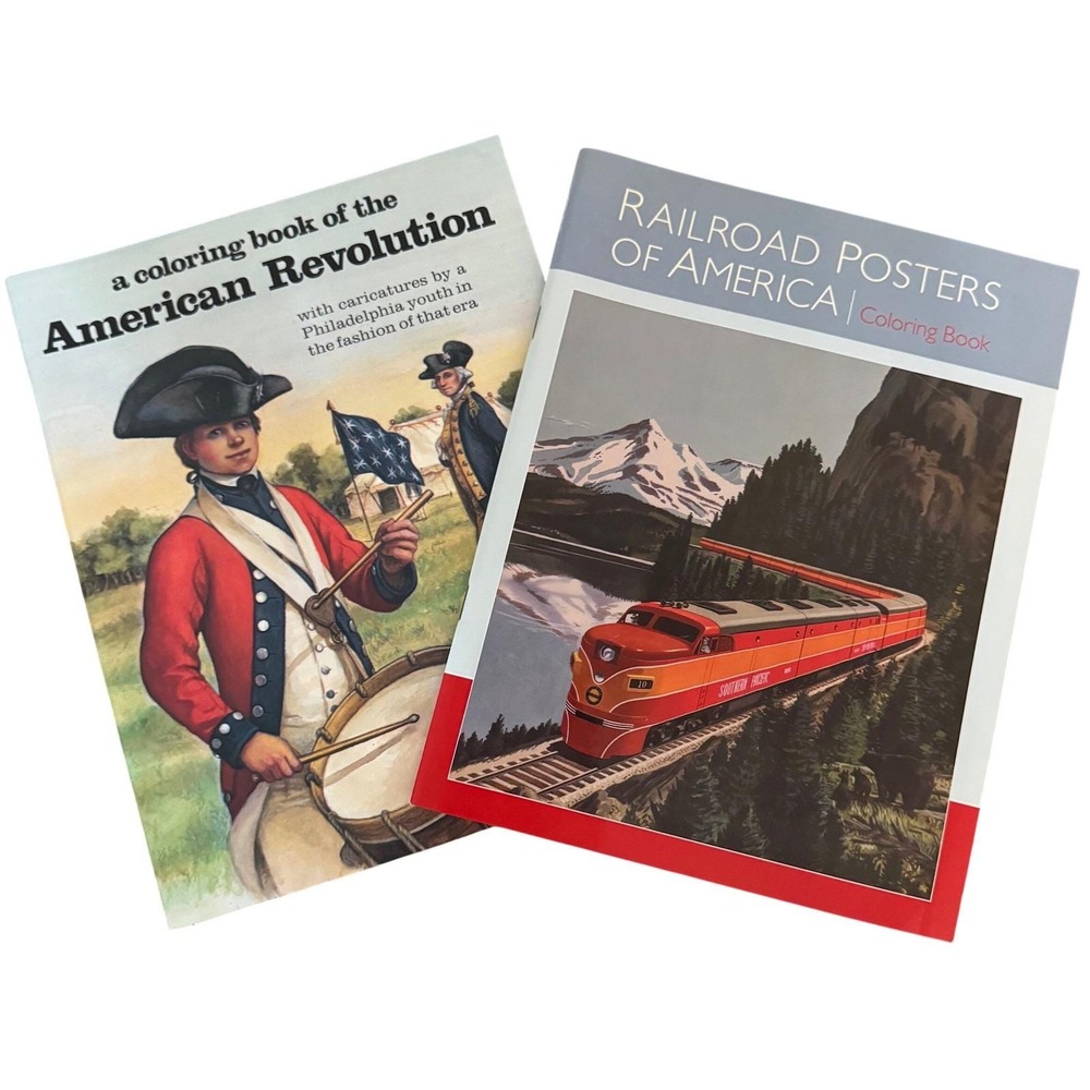 Lot of 2 Coloring Books American Revolution & Railroad Posters of America